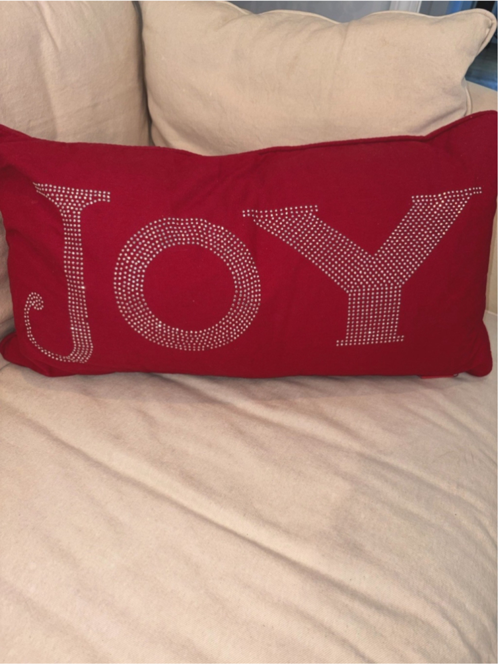 Storehouse Christmas Throw Pillow Red Rhinestone Lumbar-w/zipper Cover-Xmas